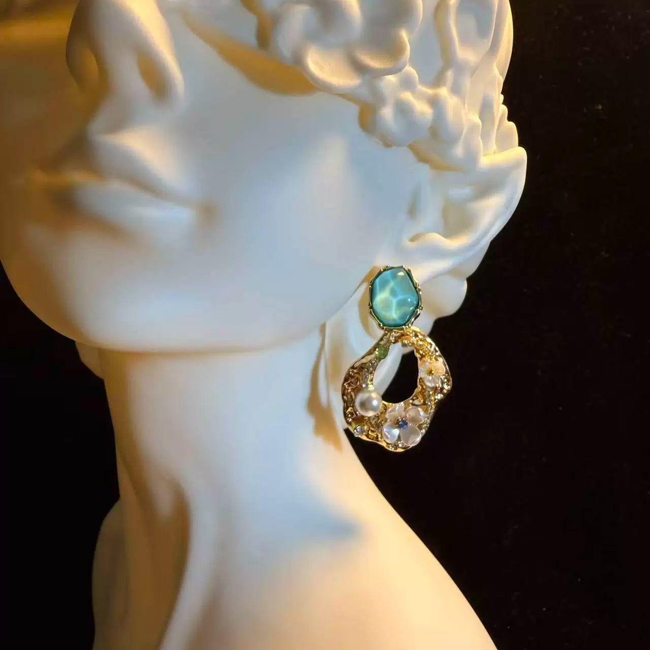 Geometric Flower Pearl Stud Earrings - Handmade Vintage Style Jewelry