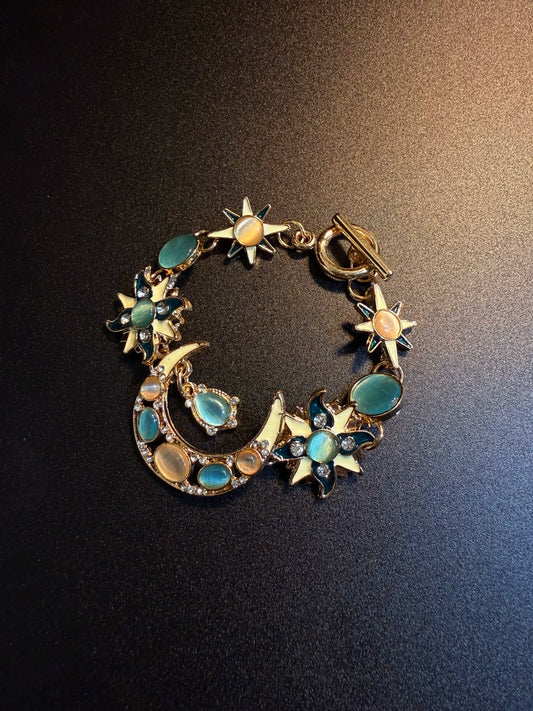 Vintage Style Sun And Moon Toggle Bracelet - Celestial Crystal And Enamel Jewelry