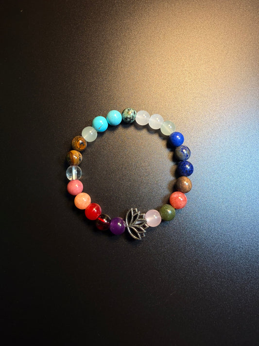 YYBB Jewelry Pulsera Vintage Aura Lotus con Cuentas Multicolor de Piedras Semipreciosas Naturales, Energía Arcoíris, Estilo Boho-Chic Elástico