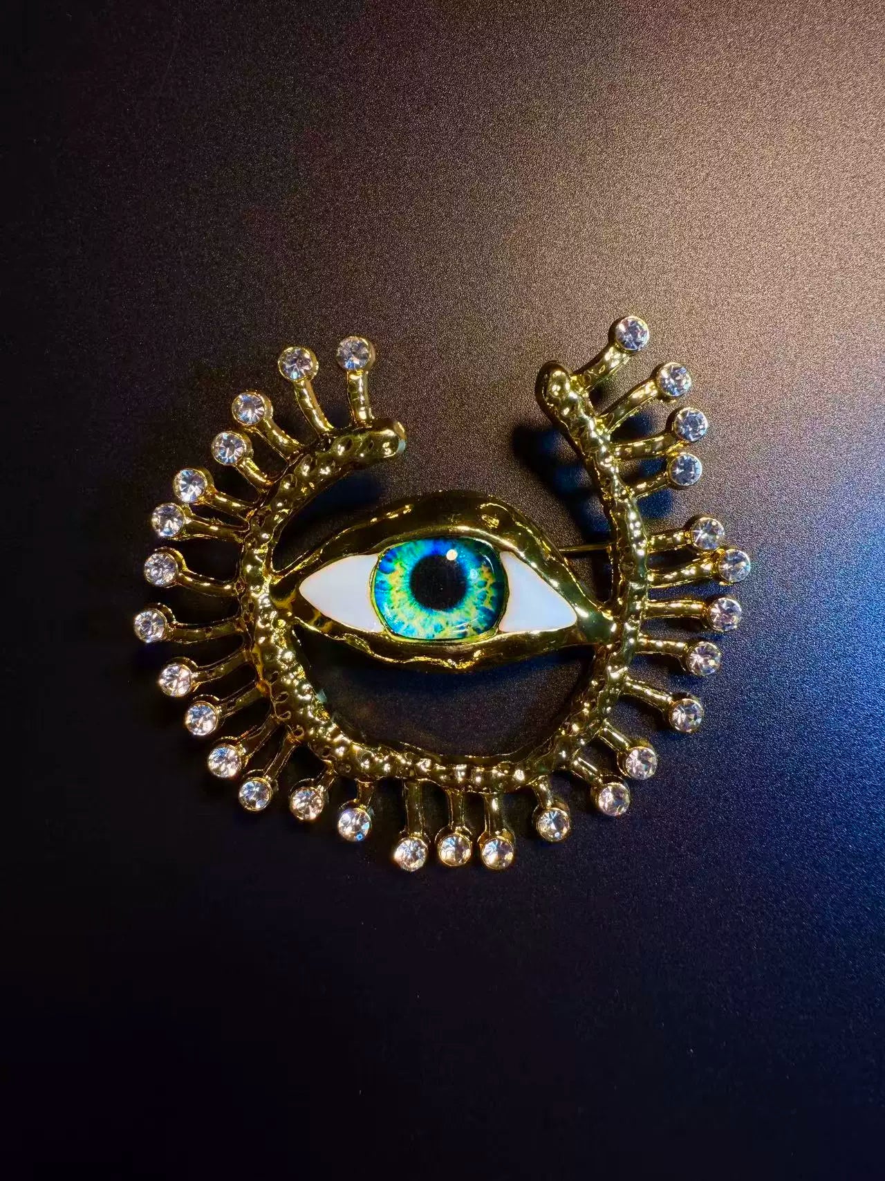 Vintage Style Sparkling Evil Eye Brooch - Rhinestone Protection Lapel Pin