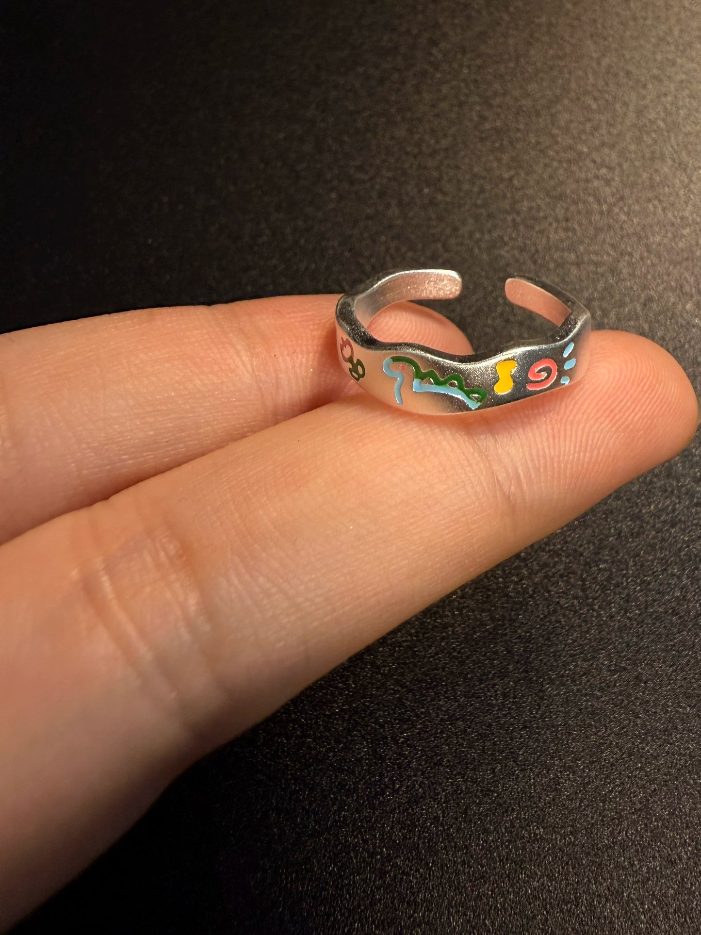 Y2K Graffiti Pattern Ring Pair - Cute Hand Drawn Cartoon Enamel Jewelry
