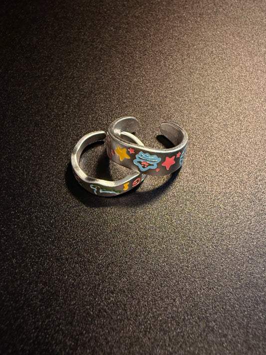 Y2K Graffiti Pattern Ring Pair - Cute Hand Drawn Cartoon Enamel Jewelry