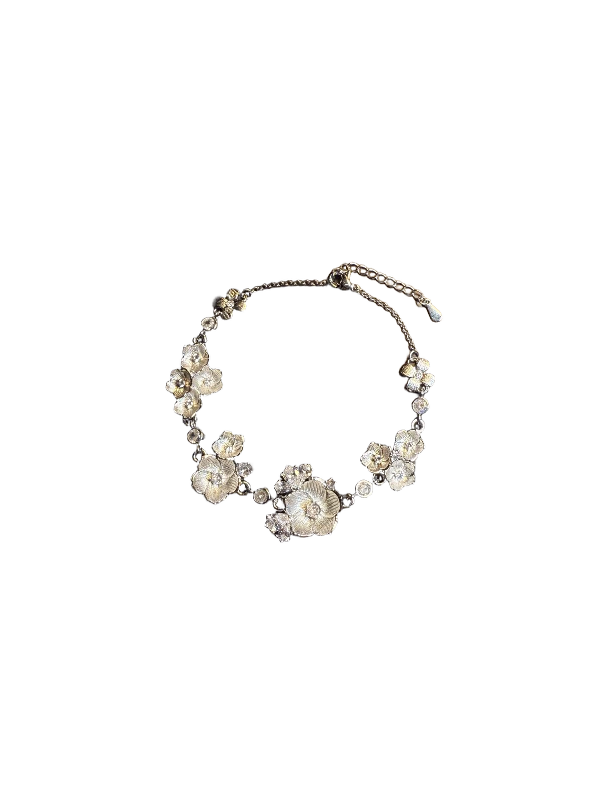 YYBB Jewelry Vintage Silver Floral Crystal Camellia Vine Bracelet with Adjustable Clasp for Bridal and Evening Style