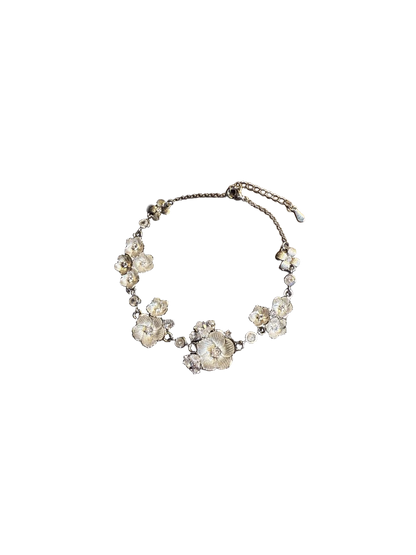 YYBB Jewelry Vintage Silver Floral Crystal Camellia Vine Bracelet with Adjustable Clasp for Bridal and Evening Style
