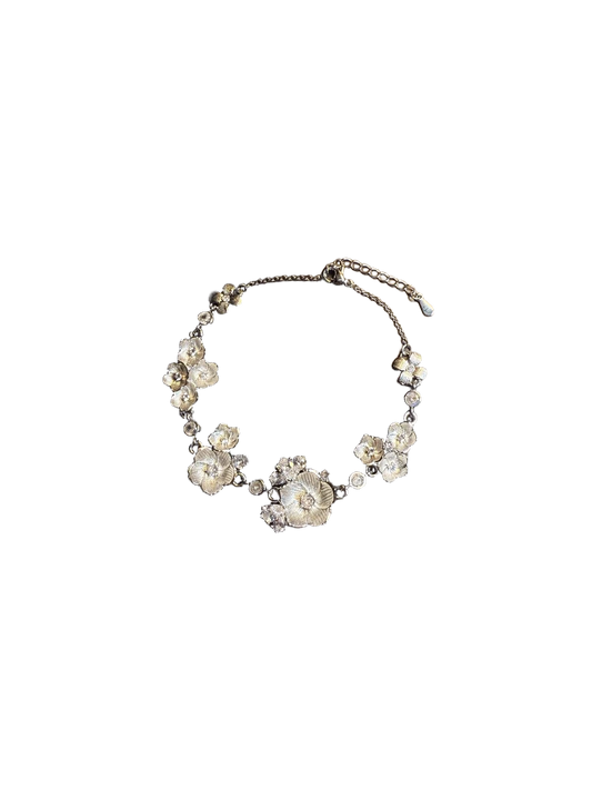 YYBB Jewelry Vintage Silver Floral Crystal Camellia Vine Bracelet with Adjustable Clasp for Bridal and Evening Style