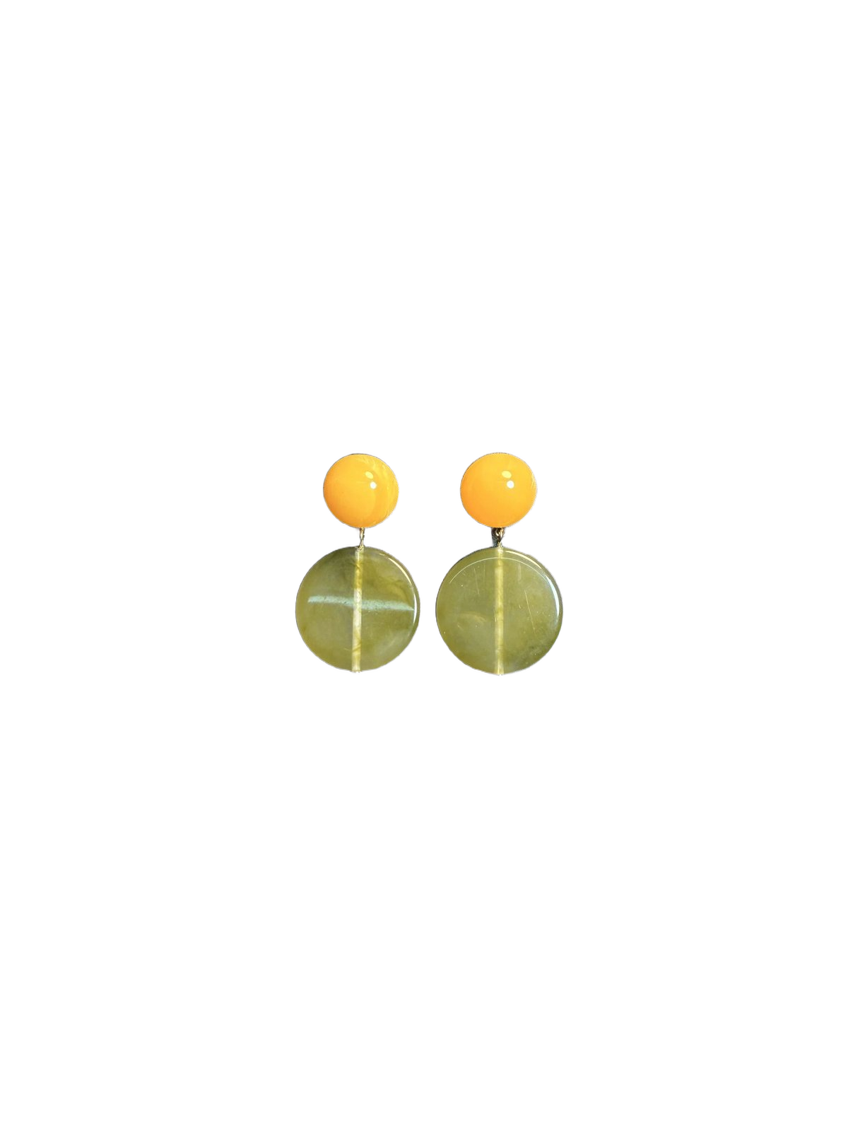 YYBB Jewelry Vintage Two-Tone Yellow and Green Geometric Drop Earrings Minimalist Mid-Century Modern Saffron and Moss Green Dangles