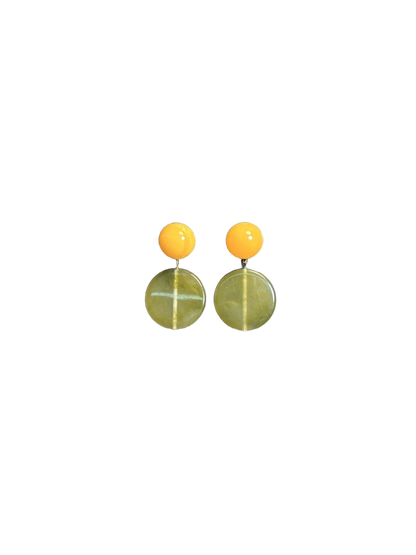 YYBB Jewelry Vintage Two-Tone Yellow and Green Geometric Drop Earrings Minimalist Mid-Century Modern Saffron and Moss Green Dangles