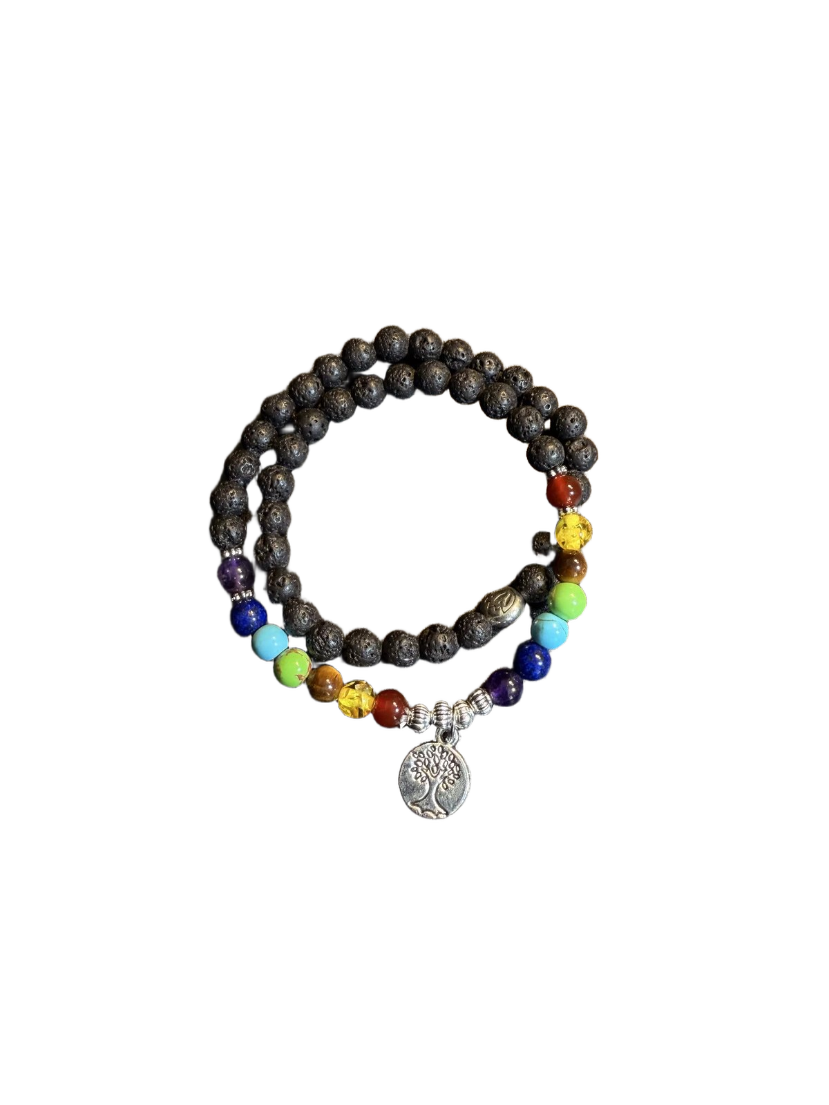 YYBB Jewelry Pulsera Doble Capa Árbol de la Vida Chakra con Piedra de Lava, Sanación para Yoga y Meditación