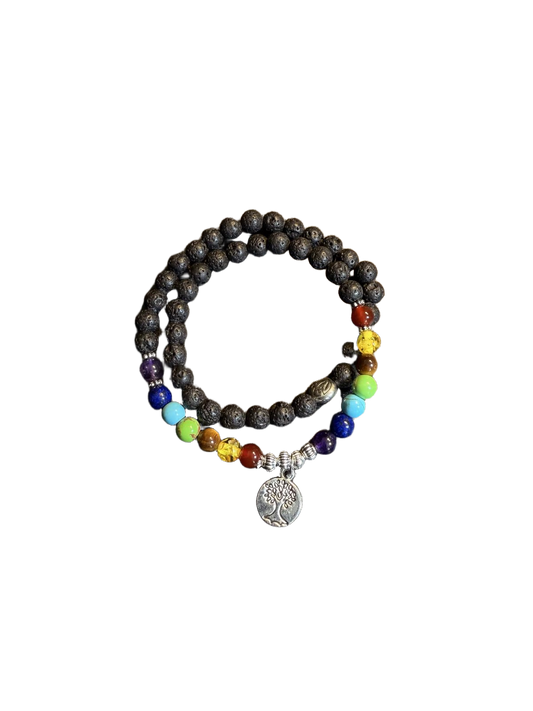 سوار شفاء مزدوج الطبقة من YYBB Jewelry بتصميم شجرة الحياة وحجر اللاڤا، لعشاق اليوغا والتأمل