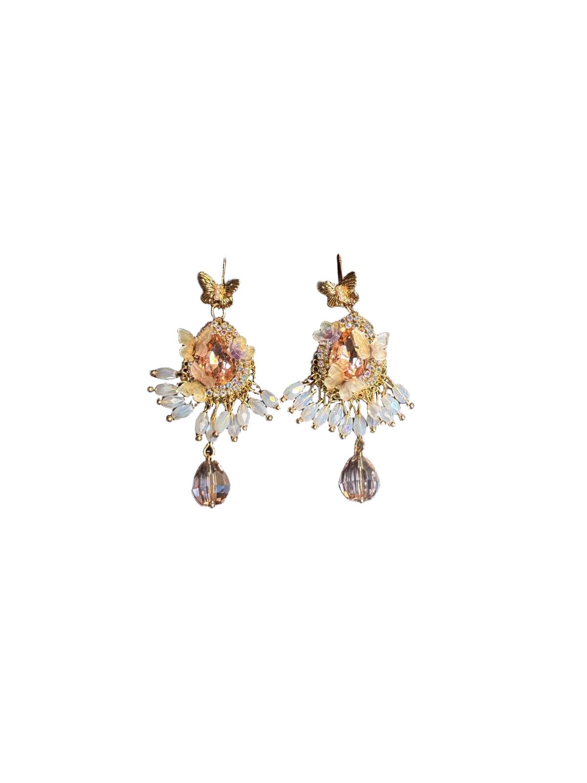 أقراط متدلية من YYBB Jewelry بتصميم الفراشة الوردية الماندالا مع شرابات وكريستالات، أسلوب بوهيمي رومانسي وقطع بيان شاندلير