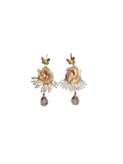 أقراط متدلية من YYBB Jewelry بتصميم الفراشة الوردية الماندالا مع شرابات وكريستالات، أسلوب بوهيمي رومانسي وقطع بيان شاندلير