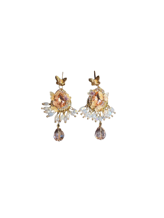 أقراط متدلية من YYBB Jewelry بتصميم الفراشة الوردية الماندالا مع شرابات وكريستالات، أسلوب بوهيمي رومانسي وقطع بيان شاندلير