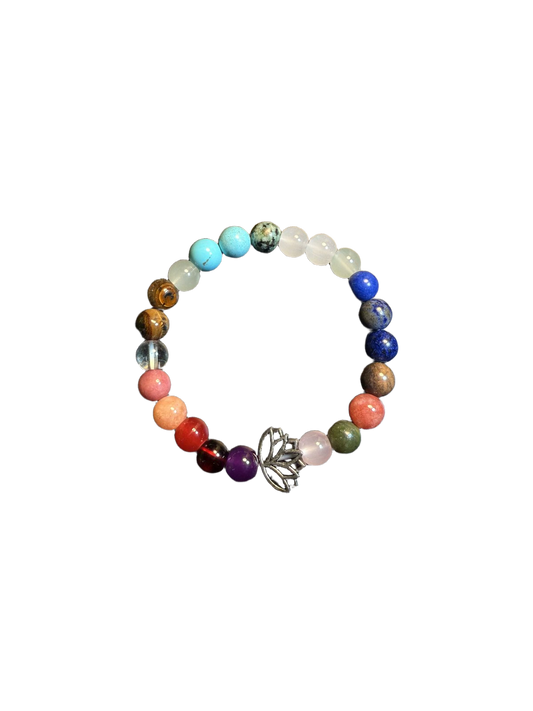 سوار خرز اللوتس الأورا من YYBB Jewelry بتصميم عتيق مع أحجار طبيعية متعددة الألوان شبه كريمة، مجوهرات بوهيمي مطاطية أنيقة بألوان قوس قزح