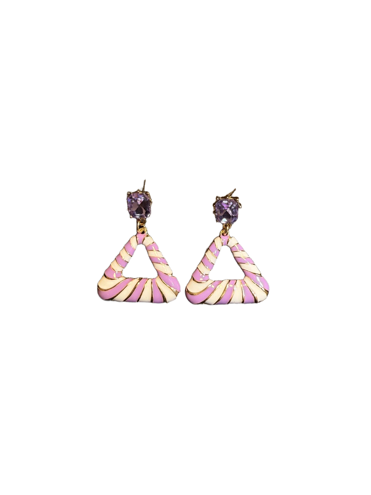 أقراط متدلية مثلثة مخططة بلون اللافندر من YYBB Jewelry بتصميم عتيق مع كريستال بنفسجي وسحر ريترو أنيق