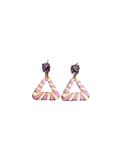 أقراط متدلية مثلثة مخططة بلون اللافندر من YYBB Jewelry بتصميم عتيق مع كريستال بنفسجي وسحر ريترو أنيق