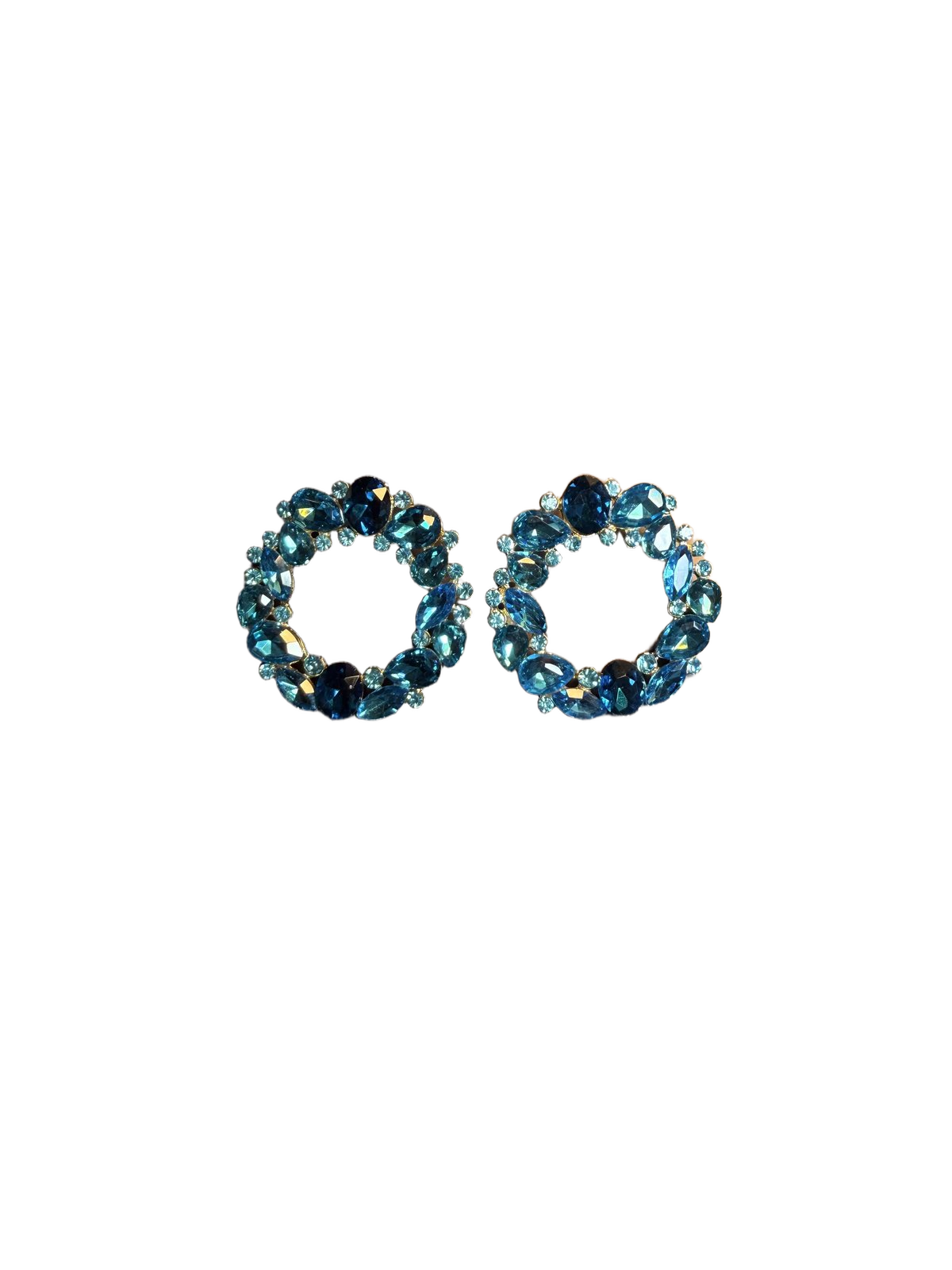 YYBB Jewelry Vintage Blue Crystal Wreath Statement Stud Earrings Rhinestone Halo Design with Mid-Century Glamour