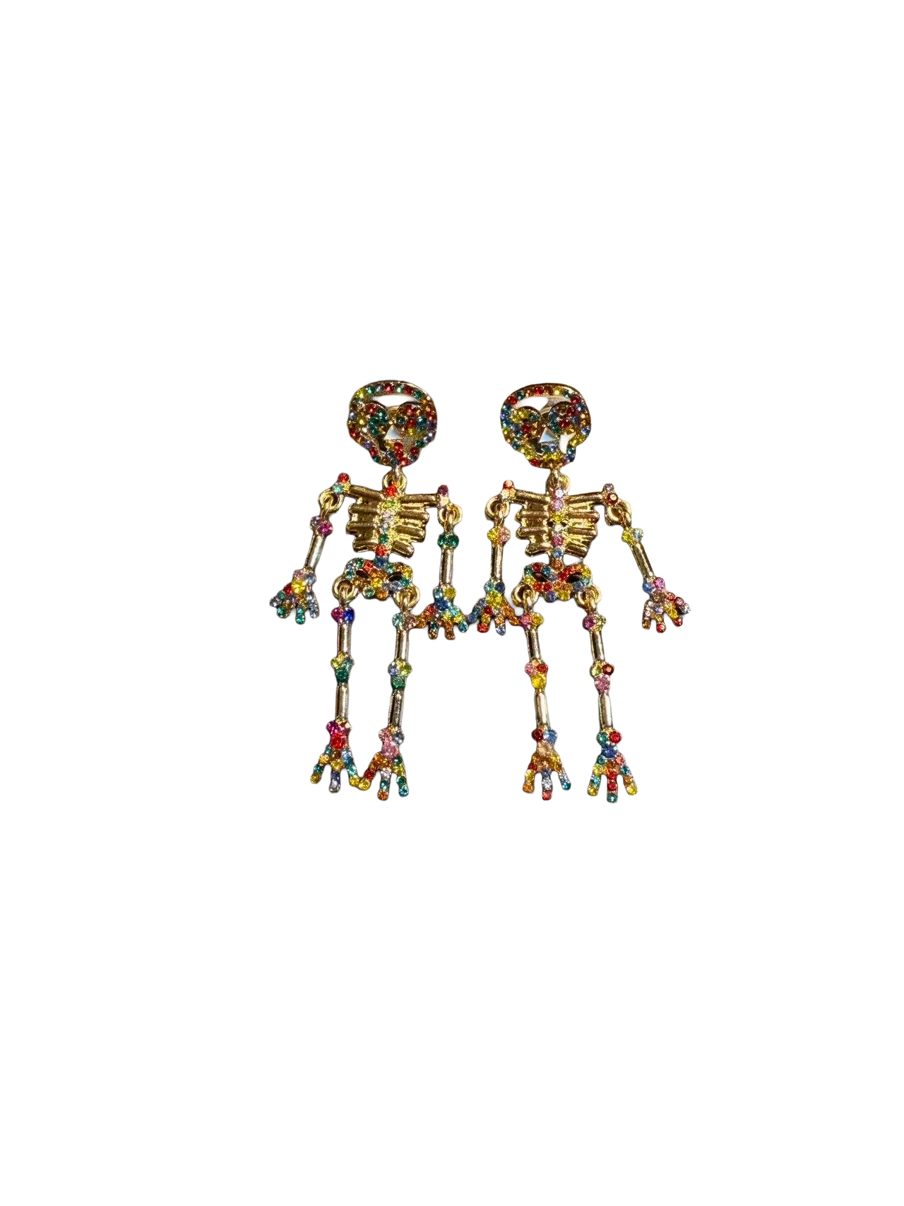 Articulated Rainbow Crystal Skeleton Earrings - Funky Gothic Statement Earrings