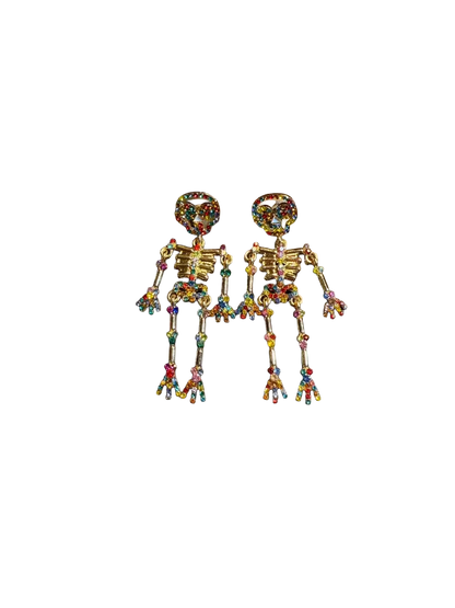 Articulated Rainbow Crystal Skeleton Earrings - Funky Gothic Statement Earrings