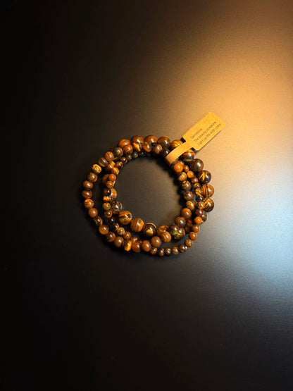 طقم أساور قابلة للتكديس من حجر عين النمر الطبيعي من YYBB Jewelry، خرز أحجار كريمة مطاطية، أسلوب بوهيمي زِن كلاسيكي للجنسين