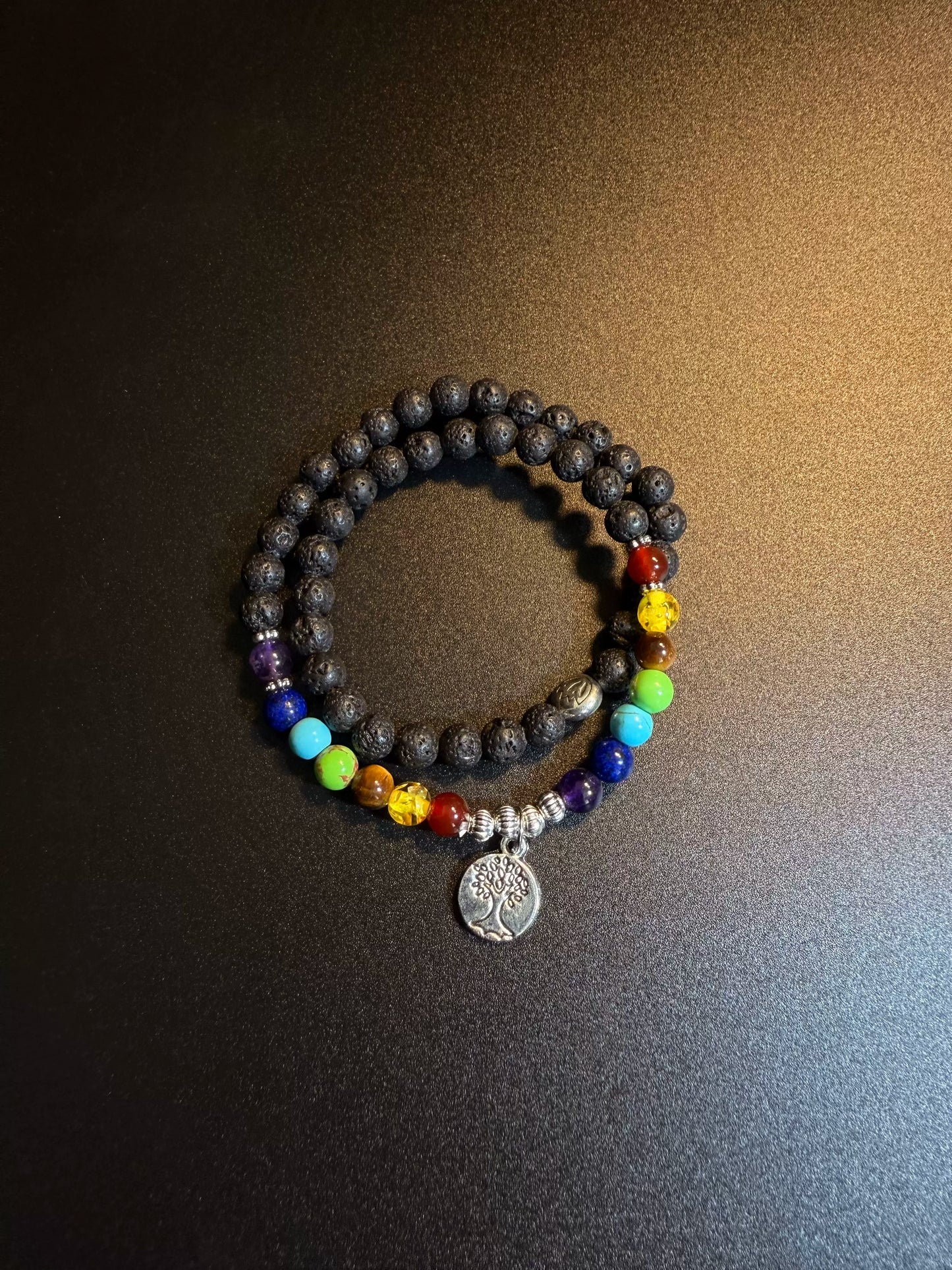 YYBB Jewelry Pulsera Doble Capa Árbol de la Vida Chakra con Piedra de Lava, Sanación para Yoga y Meditación
