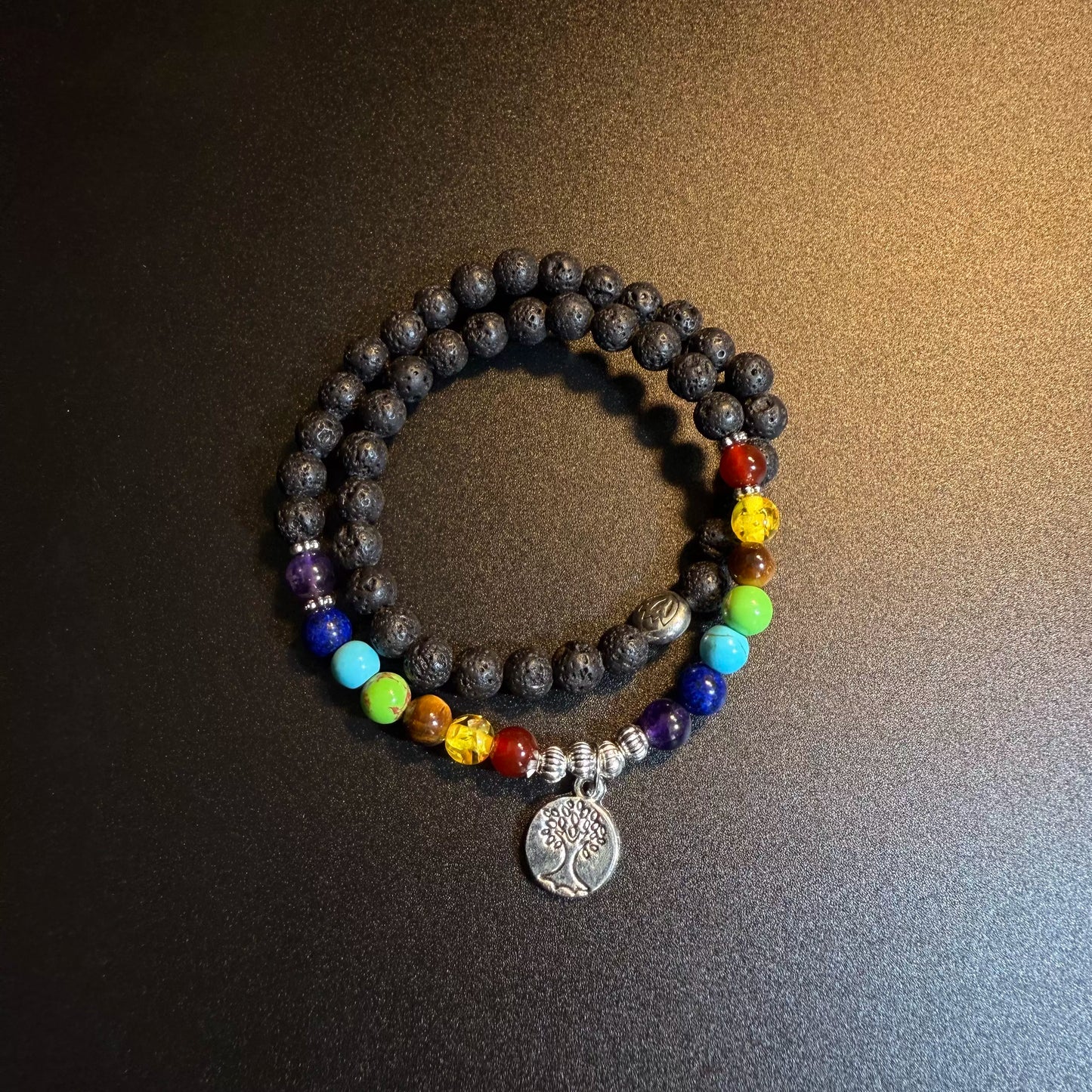 YYBB Jewelry Pulsera Doble Capa Árbol de la Vida Chakra con Piedra de Lava, Sanación para Yoga y Meditación