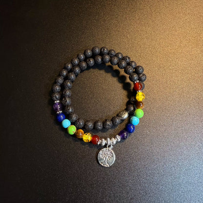 YYBB Jewelry Pulsera Doble Capa Árbol de la Vida Chakra con Piedra de Lava, Sanación para Yoga y Meditación