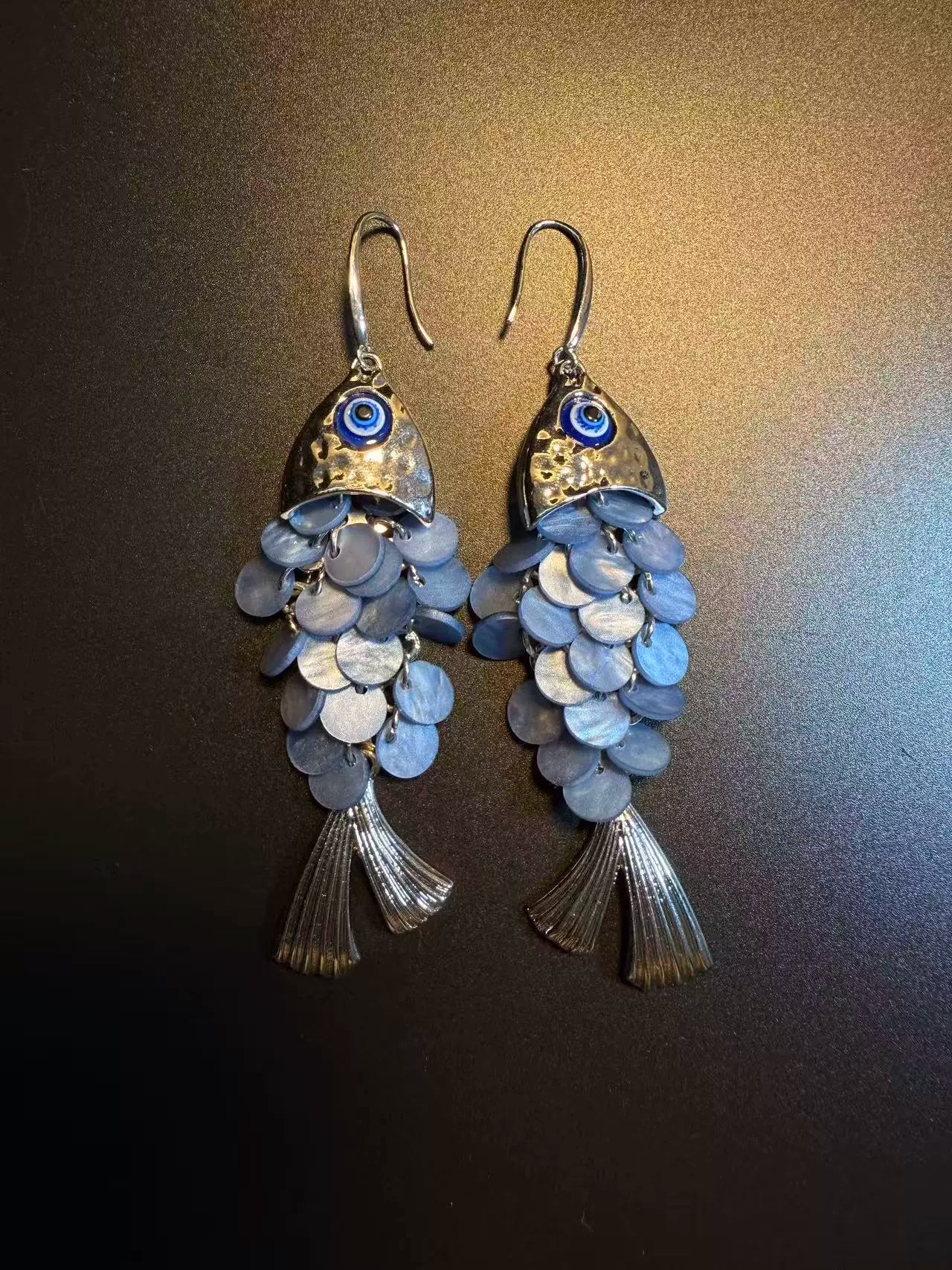 Vintage Style Blue Goldfish Drop Earrings - Handmade Articulated Koi Fish Jewelry