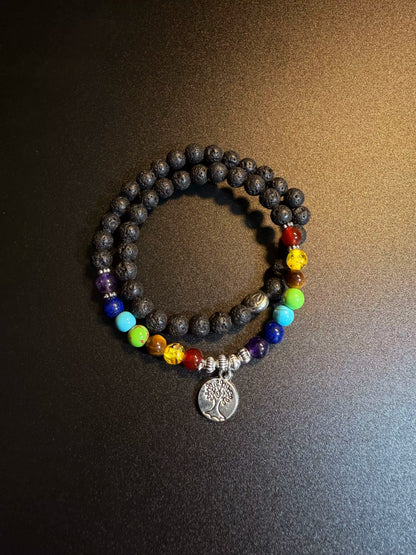 YYBB Jewelry Pulsera Doble Capa Árbol de la Vida Chakra con Piedra de Lava, Sanación para Yoga y Meditación
