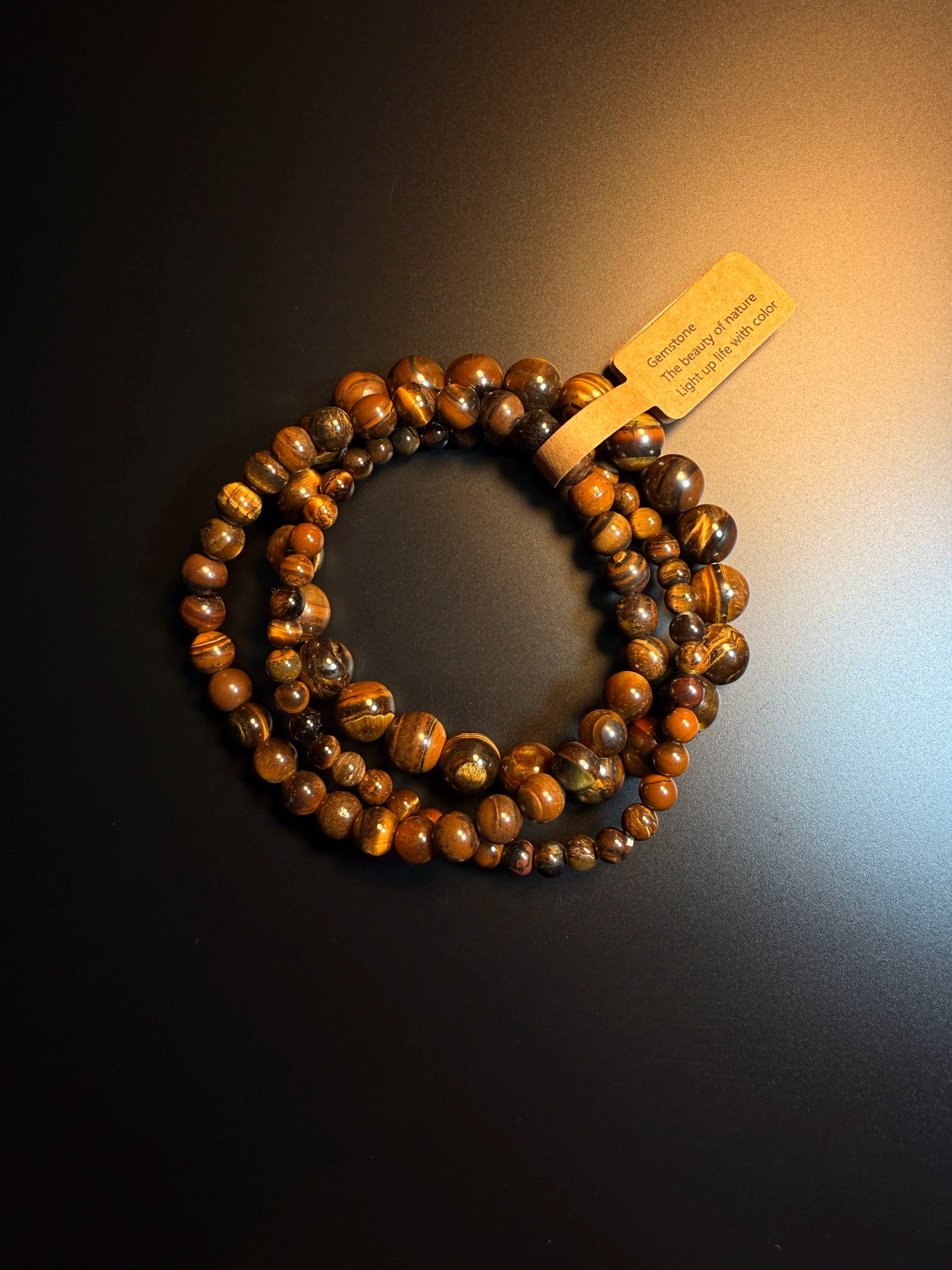 طقم أساور قابلة للتكديس من حجر عين النمر الطبيعي من YYBB Jewelry، خرز أحجار كريمة مطاطية، أسلوب بوهيمي زِن كلاسيكي للجنسين