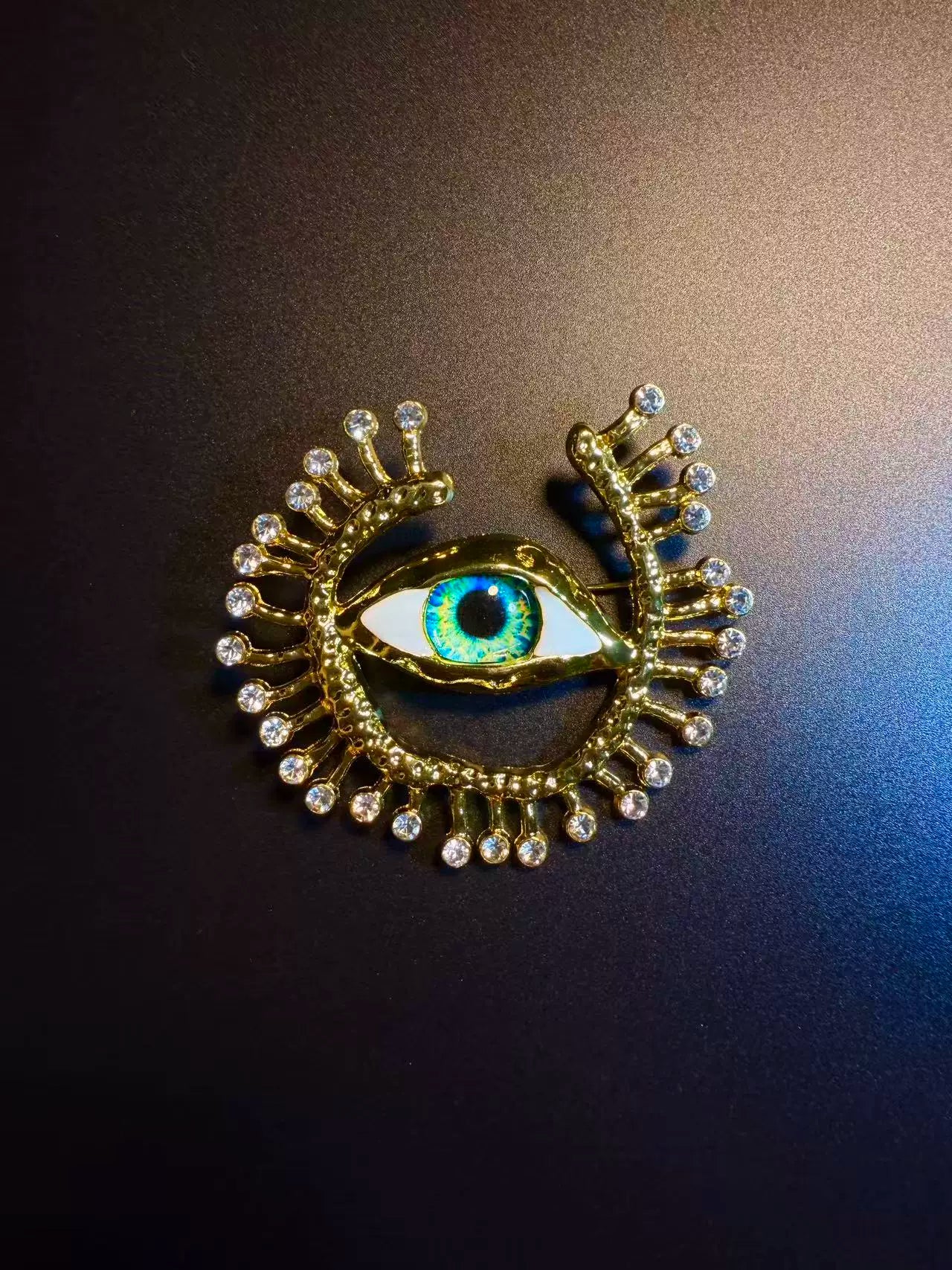 Vintage Style Sparkling Evil Eye Brooch - Rhinestone Protection Lapel Pin