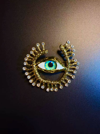 Vintage Style Sparkling Evil Eye Brooch - Rhinestone Protection Lapel Pin