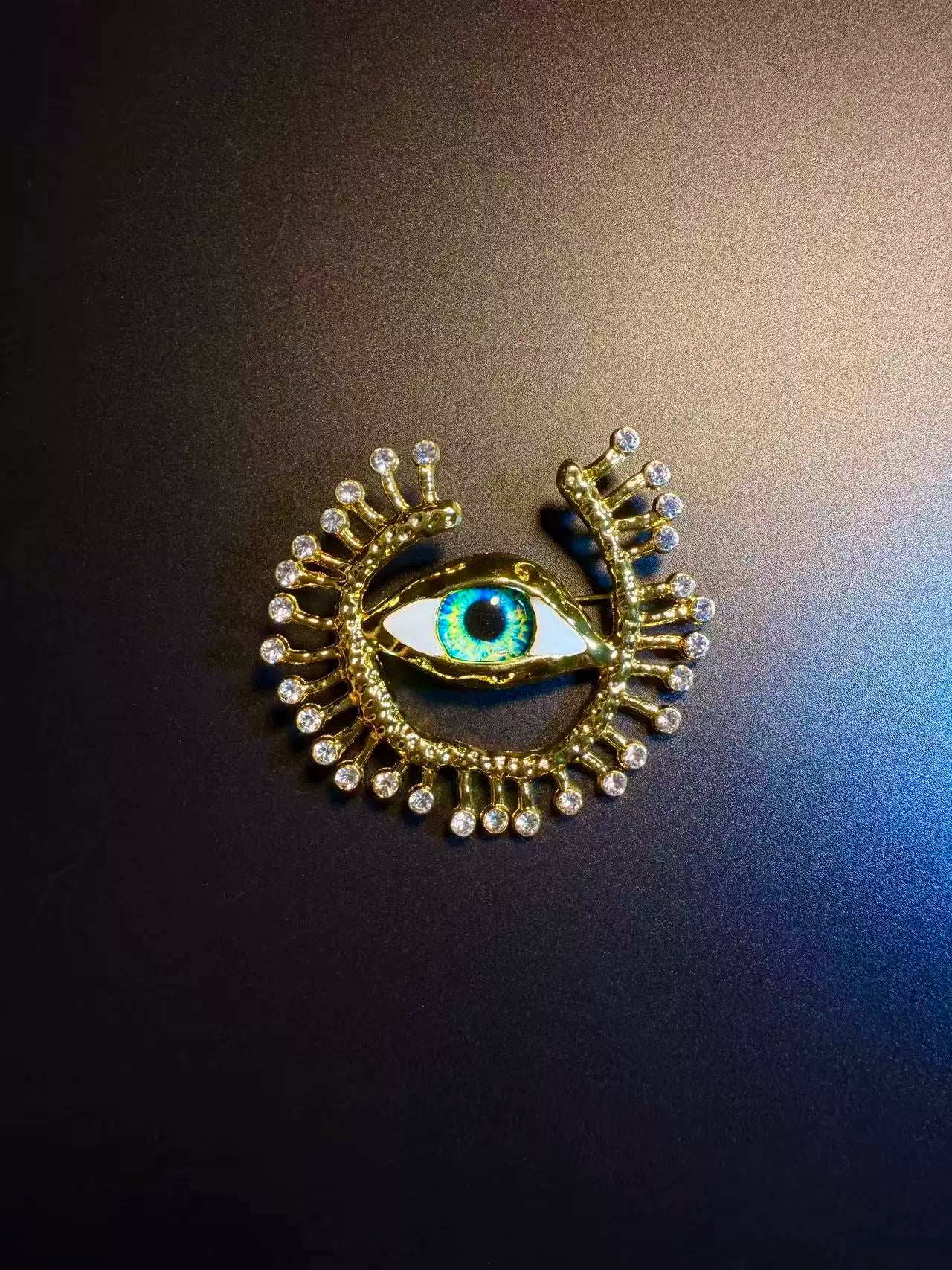 Vintage Style Sparkling Evil Eye Brooch - Rhinestone Protection Lapel Pin