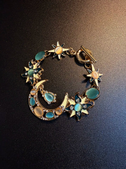 Vintage Style Sun And Moon Toggle Bracelet - Celestial Crystal And Enamel Jewelry