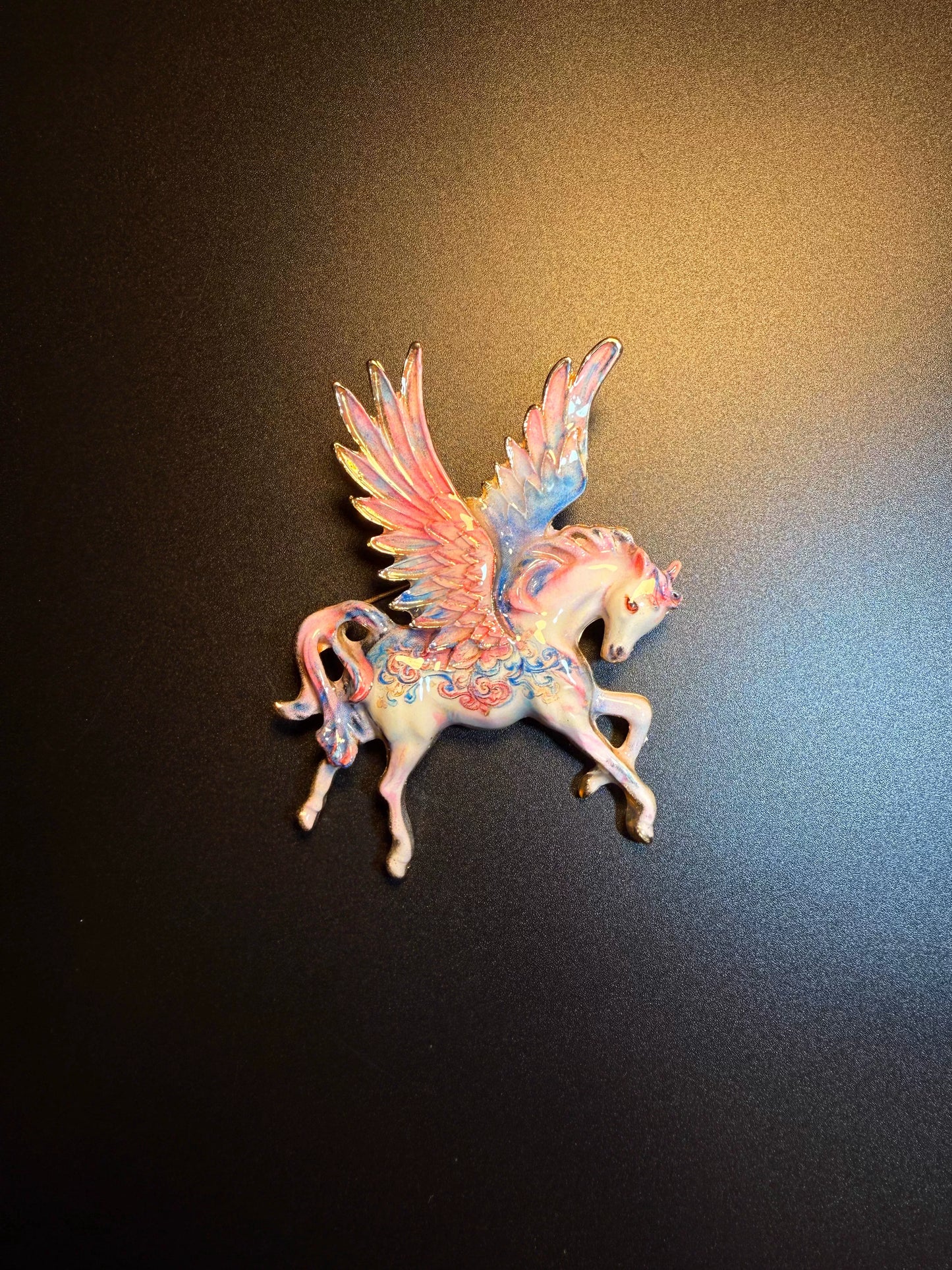 Vintage Style Pink Enamel Pegasus Brooch - Dreamy Winged Horse Lapel Pin