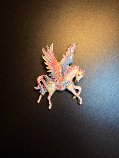 Vintage Style Pink Enamel Pegasus Brooch - Dreamy Winged Horse Lapel Pin