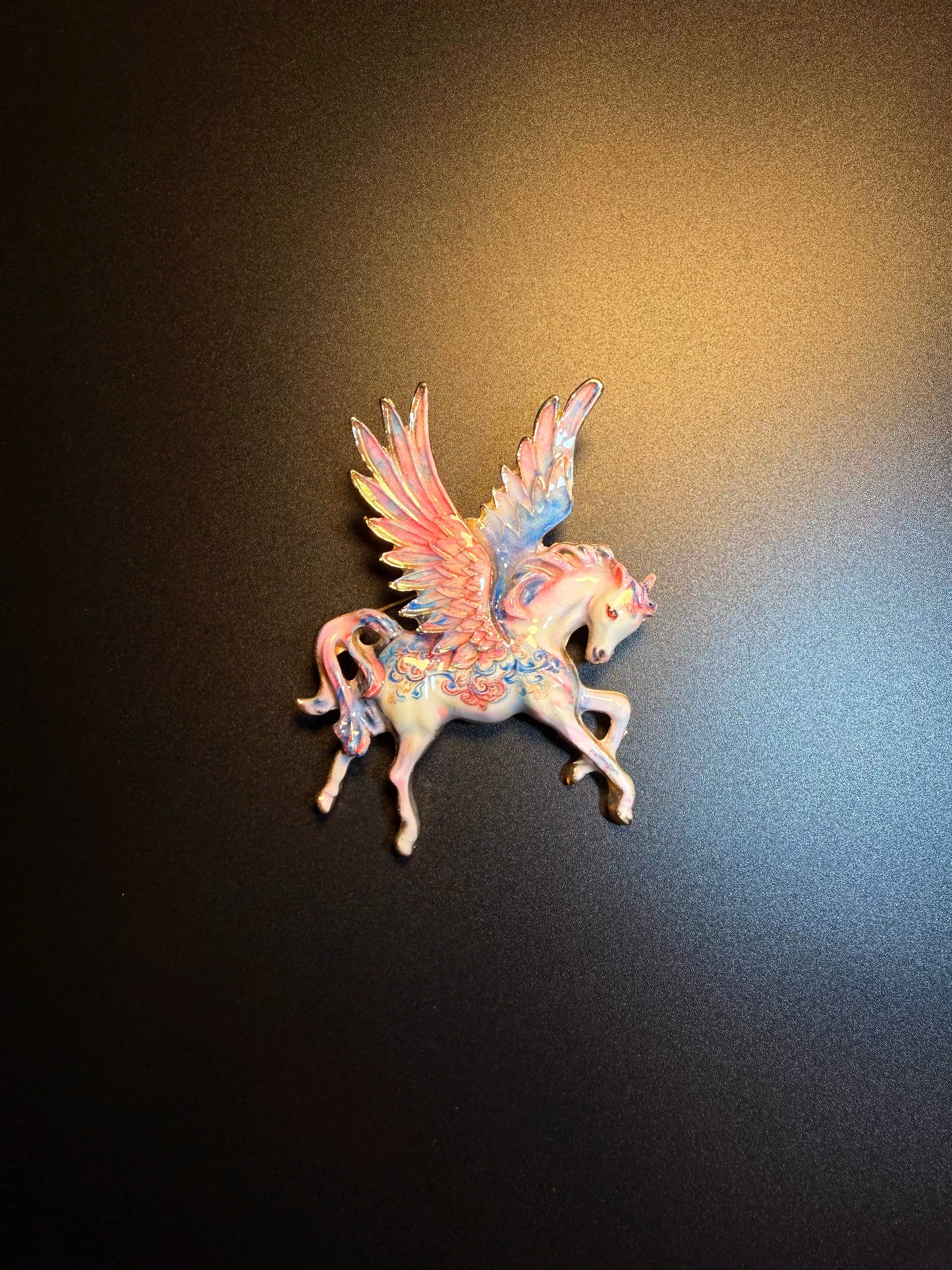 Vintage Style Pink Enamel Pegasus Brooch - Dreamy Winged Horse Lapel Pin