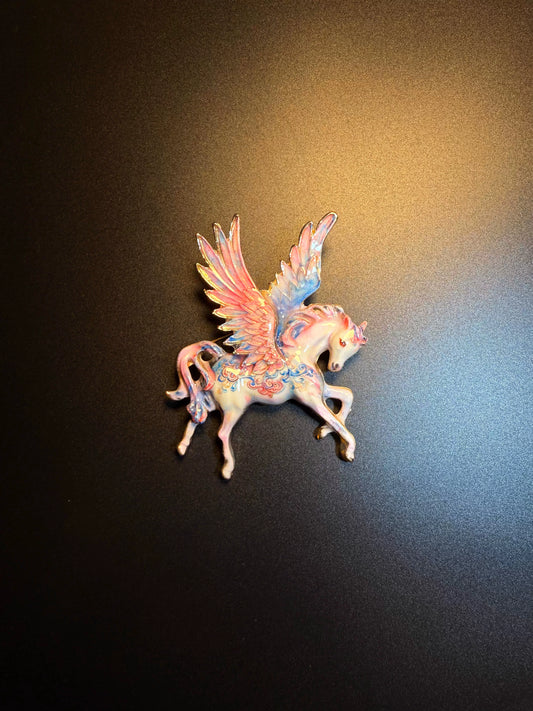 Vintage Style Pink Enamel Pegasus Brooch - Dreamy Winged Horse Lapel Pin