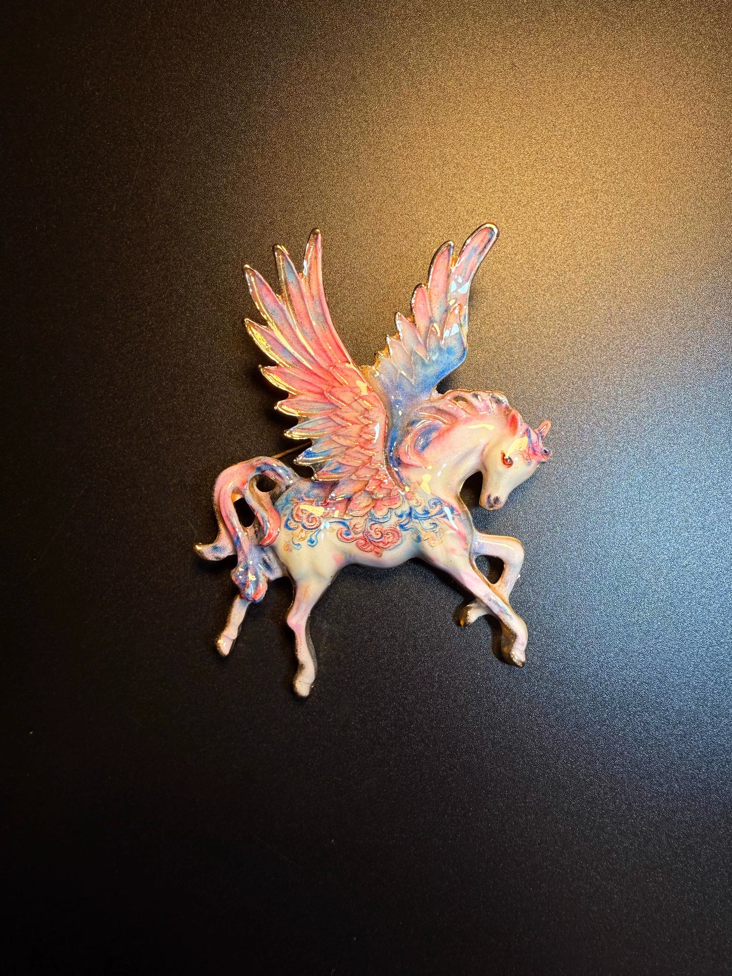 Vintage Style Pink Enamel Pegasus Brooch - Dreamy Winged Horse Lapel Pin