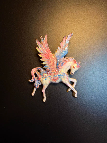 Vintage Style Pink Enamel Pegasus Brooch - Dreamy Winged Horse Lapel Pin