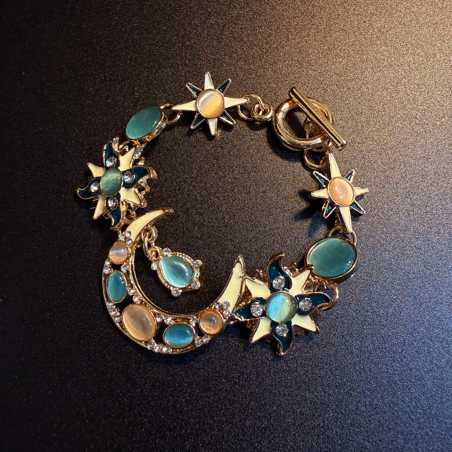 Vintage Style Sun And Moon Toggle Bracelet - Celestial Crystal And Enamel Jewelry