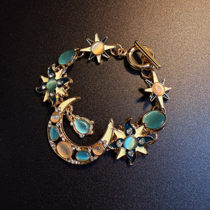 Vintage Style Sun And Moon Toggle Bracelet - Celestial Crystal And Enamel Jewelry