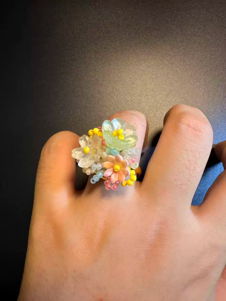 Fairycore Blooming Flower Cocktail Ring - Cute Adjustable Botanical Accessory