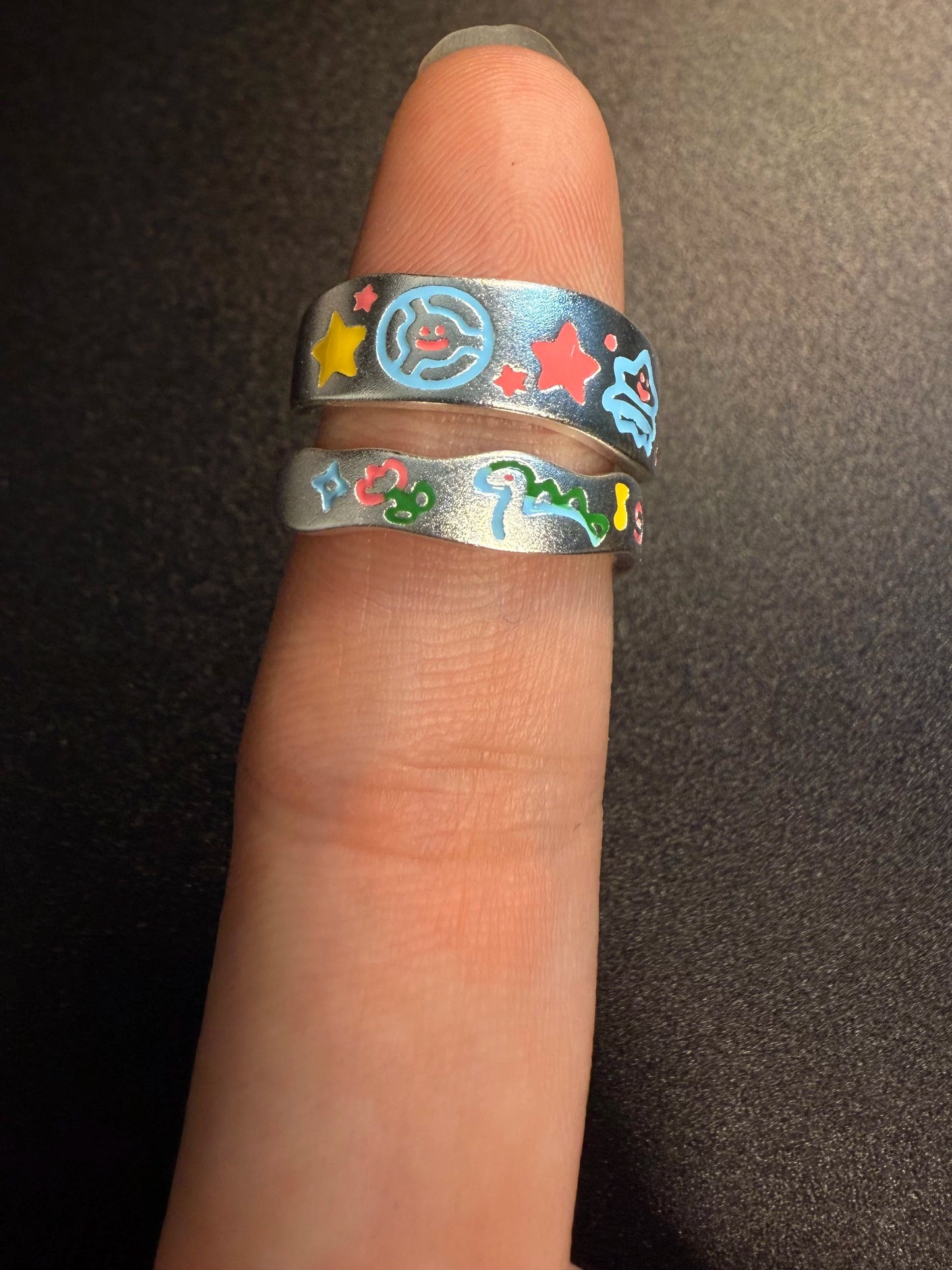 Y2K Graffiti Pattern Ring Pair - Cute Hand Drawn Cartoon Enamel Jewelry