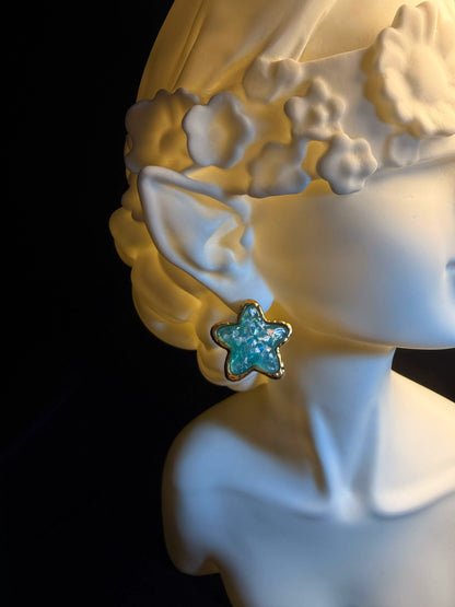 أقراط مسمار نجمة لامعة بلون أخضر بحري من YYBB Jewelry، ريزين بلون ذهبي، أسلوب سماوي كاوايي Y2K عتيق