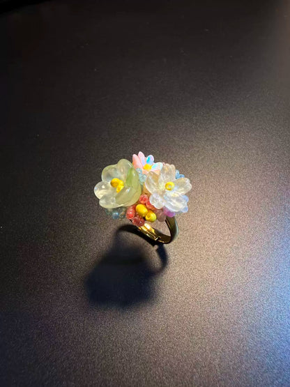 Fairycore Blooming Flower Cocktail Ring - Cute Adjustable Botanical Accessory