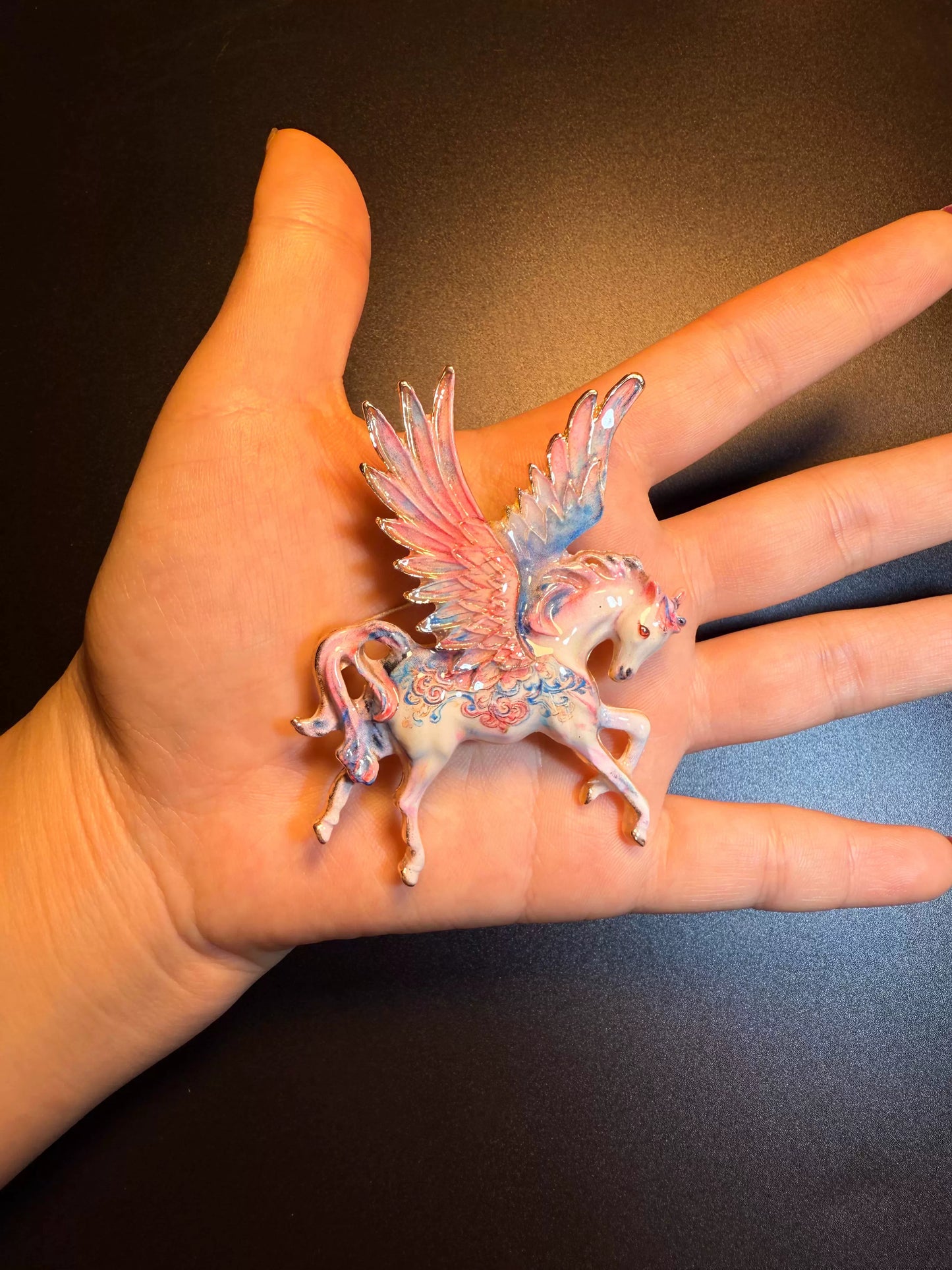 Vintage Style Pink Enamel Pegasus Brooch - Dreamy Winged Horse Lapel Pin