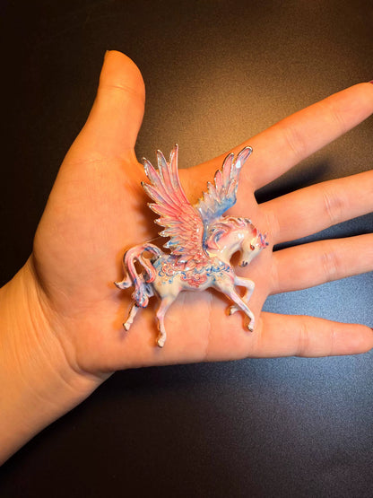 Vintage Style Pink Enamel Pegasus Brooch - Dreamy Winged Horse Lapel Pin
