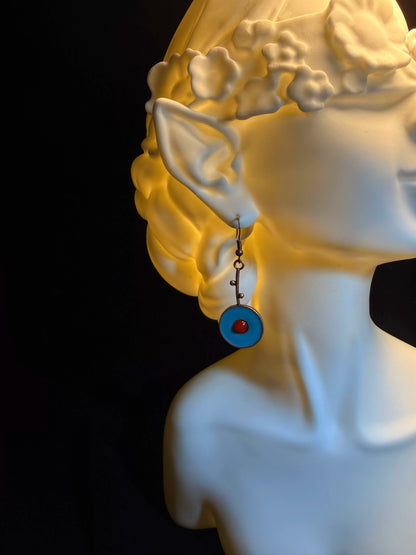 YYBB Jewelry ヴィンテージ アシンメトリー エナメル サークル ダングルイヤリング カラーブロック ポップドット ステートメント ミッドセンチュリー ボヘミアンスタイル