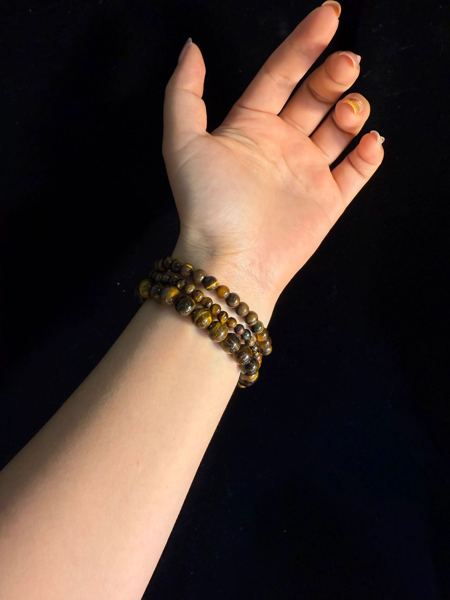 طقم أساور قابلة للتكديس من حجر عين النمر الطبيعي من YYBB Jewelry، خرز أحجار كريمة مطاطية، أسلوب بوهيمي زِن كلاسيكي للجنسين