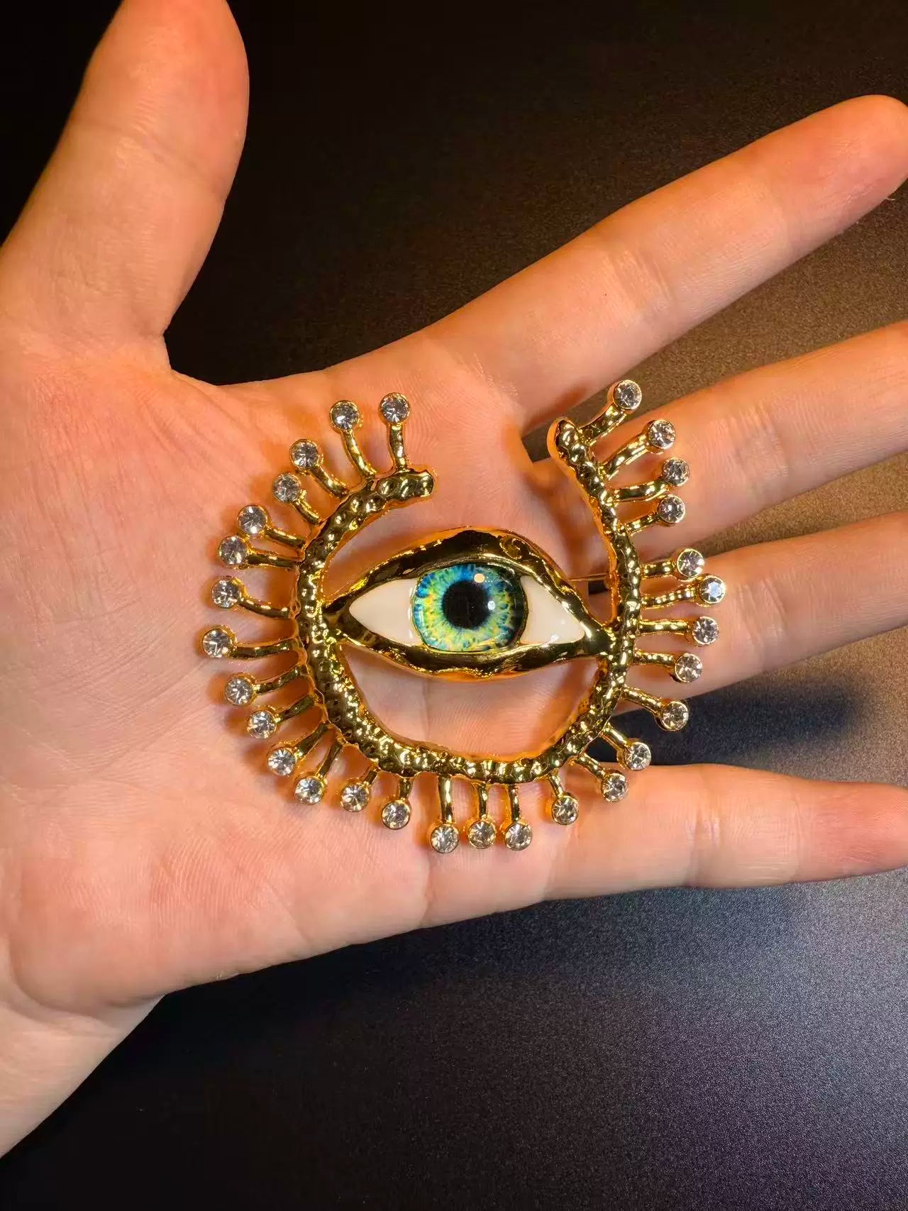 Vintage Style Sparkling Evil Eye Brooch - Rhinestone Protection Lapel Pin